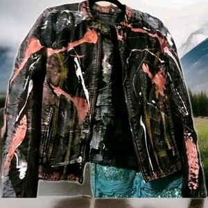 Painted Motor Jacket Abstract with cross, Red Skies at Night by AgaThaDawn, M